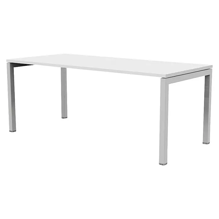 ArtExport Home Mesa de escritorio Venere - L x An x Al: 60 x 140 x 74 cm, Blanco, Patas metálicas grises - Un banco de trabajo blanco resistente con una estructura metálica robusta, ideal para talleres y oficinas.