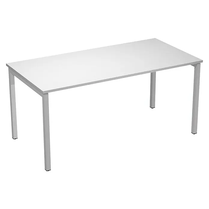 ArtExport Mesa de escritorio Venere - L x An x Al: 80 x 160 x 74 cm, Blanco, Patas metálicas grises - Representación de un escritorio blanco moderno con un diseño minimalista y una estructura metálica robusta, ideal para la oficina o el hogar.
