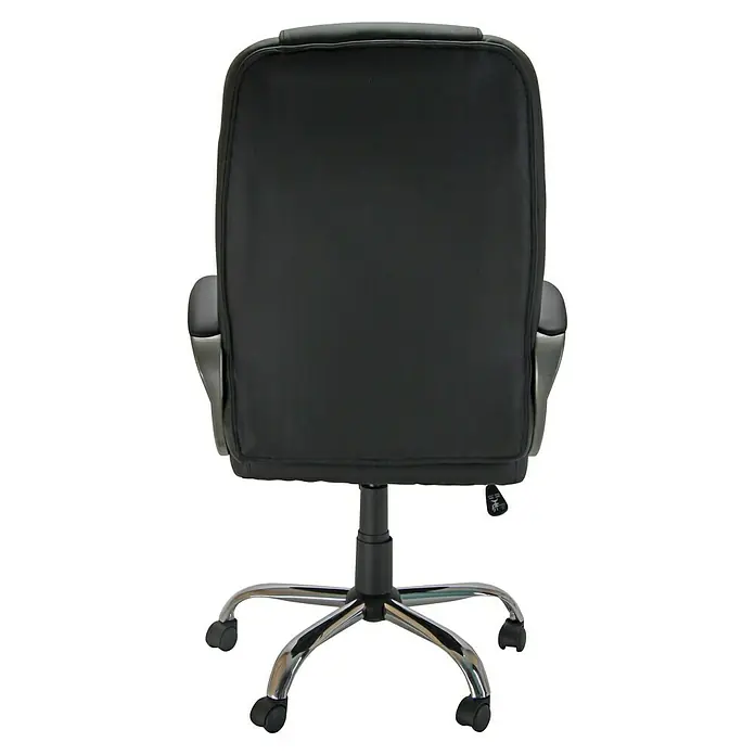 Unisit Silla de oficina CH1 - Reposabrazos, Negro, Polipiel - Primer plano de una silla de oficina negra desde la parte posterior, destacando el respaldo y la base. Comodidad y durabilidad combinadas.