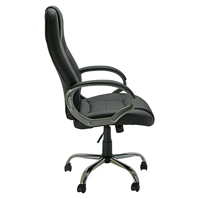 Unisit Silla de oficina CH1 - Reposabrazos, Negro, Polipiel - Primer plano de una silla de oficina negra con reposabrazos ajustables y base cromada. Ideal para confort y estilo en la oficina.