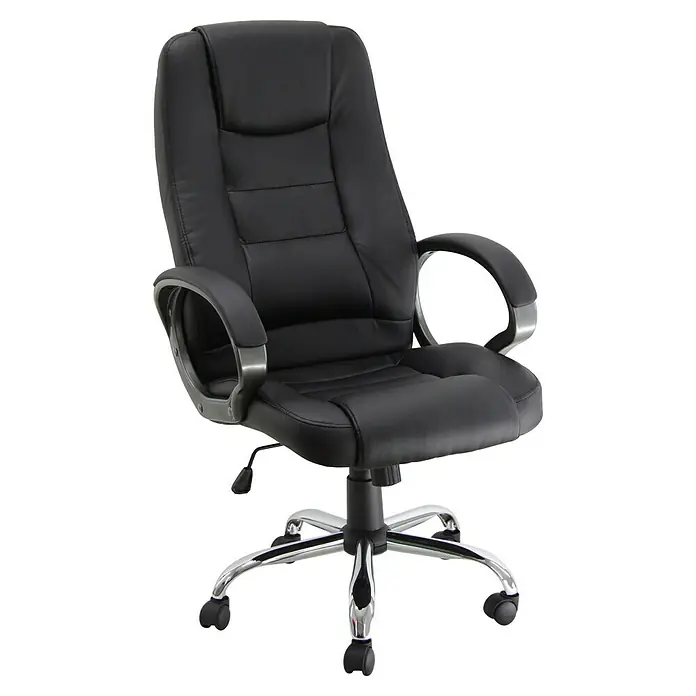 Unisit Silla de oficina CH1 - Reposabrazos, Negro, Polipiel - Silla de oficina de cuero negro con estructura cromada y ruedas. Cómoda silla giratoria para la oficina.