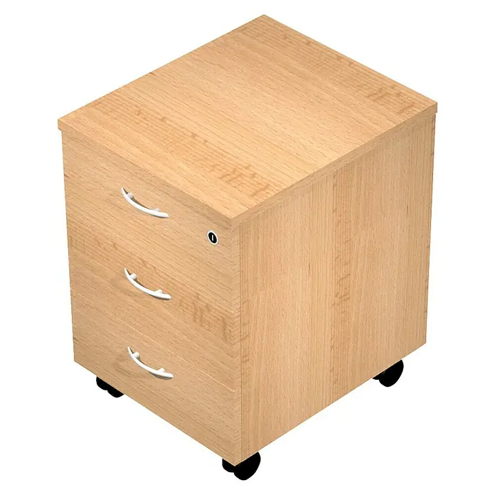 ArtExport Presto Cajonera con ruedas Venere - L x An x Al: 52 x 43 x 59,5 cm, Haya, Número de cajones: 3 ud. - Cajonera móvil de tres cajones en madera clara con tiradores blancos y cerradura para oficinas o despachos.
