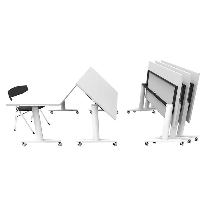 ArtExport Mesa de escritorio Taxi - L x An x Al: 80 x 160 x 74 cm, Blanco, Ruedas - Una serie de mesas abatibles con ruedas, que permiten disposiciones flexibles y un fácil almacenamiento en oficinas o salas de conferencias.