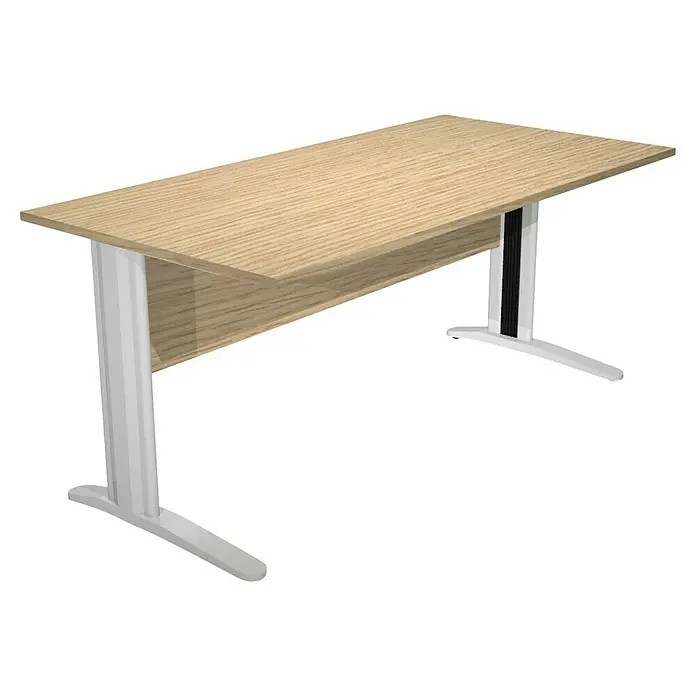 ArtExport Presto Mesa de escritorio - L x An x Al: 80 x 160 x 74 cm, Roble, Pata de metal gris - Un escritorio moderno regulable en altura con una tapa de madera clara y patas blancas, ideal para un espacio de trabajo ergonómico.