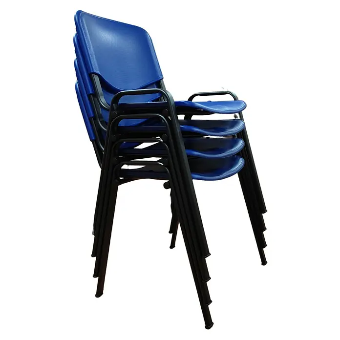 Unisit Silla Dado - Azul, Plástico, 4 ud. - Pila de sillas azules con estructura negra. Ideales para eventos y conferencias. Solución práctica y que ahorra espacio.