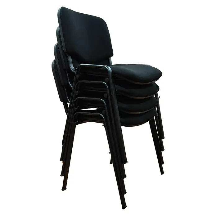 Unisit Silla Dado - Negro, Textil, 4 ud. - Pila de sillas de oficina negras tapizadas en tela con estructura metálica, ideales para conferencias o salas de espera. Prácticas y ahorran espacio.