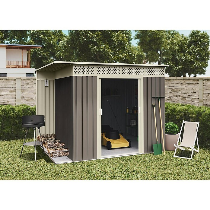 Hoggar Caseta para jardín Husavik (Medidas ext. (An x Pr): 257 x 206 cm, Beige, Acero, 5,3 m²) | BAUHAUS
