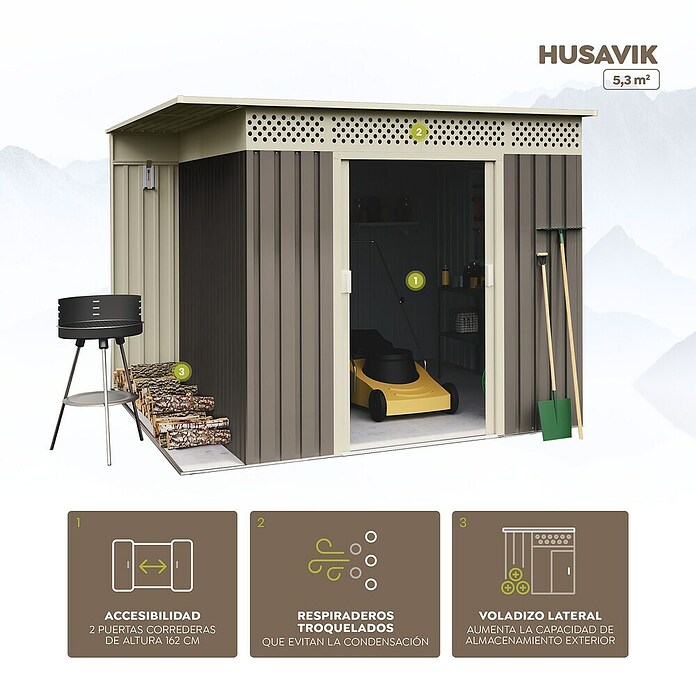 Hoggar Caseta para jardín Husavik (Medidas ext. (An x Pr): 257 x 206 cm, Beige, Acero, 5,3 m²) | BAUHAUS
