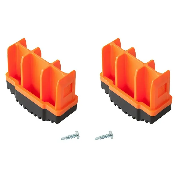Krause Fußstopfen - Passend für: Holmgröße 64 x 25 mm, 1 Stk. - Ein Paar orangefarbene, stapelbare Holzscheitablagen mit Schrauben für die Kaminholzaufbewahrung.