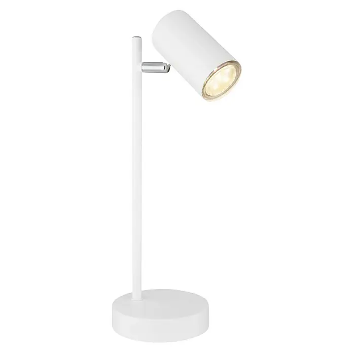 Globo Lámpara de sobremesa LED Robby - 5 W, L x An x Al: 12 x 12 x 35 cm, Blanco - Elegante lámpara de escritorio blanca con foco ajustable, ideal para trabajar y iluminar con estilo la oficina o el hogar.