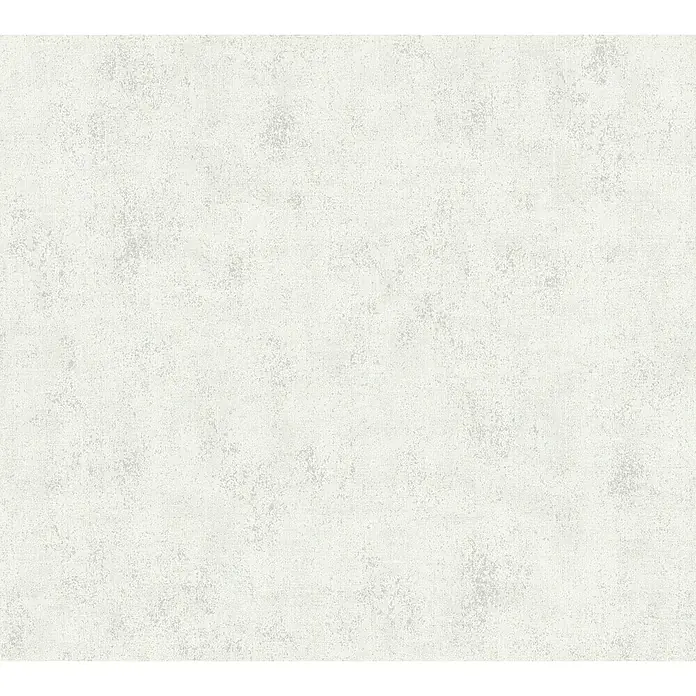 A.S. Création Neue Bude 2.0 ED II Vliestapete I - Grau, Uni, 10,05 x 0,53 m - Eine Nahaufnahme einer weißen Tapete mit subtilen grauen Sprenkeln, die eine dezente Textur für eine moderne Wandgestaltung bietet.