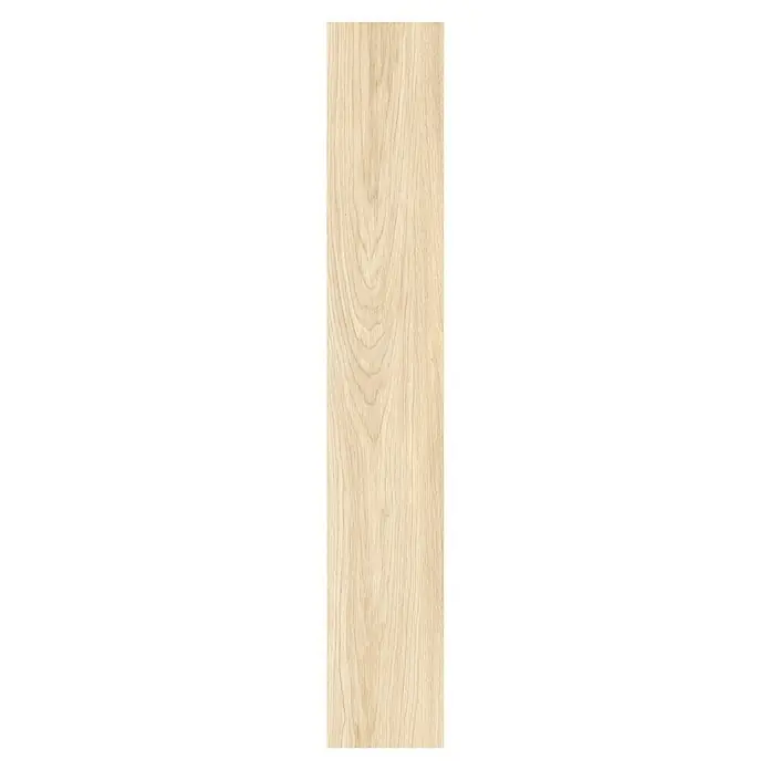 Feinsteinzeugfliese Mersin - 19,3 x 120,2 cm, Creme, Matt - Helles Holzpaneel mit deutlicher Maserung, das die natürliche Schönheit und Wärme des Holzes hervorhebt und eine rustikale Note verleiht.