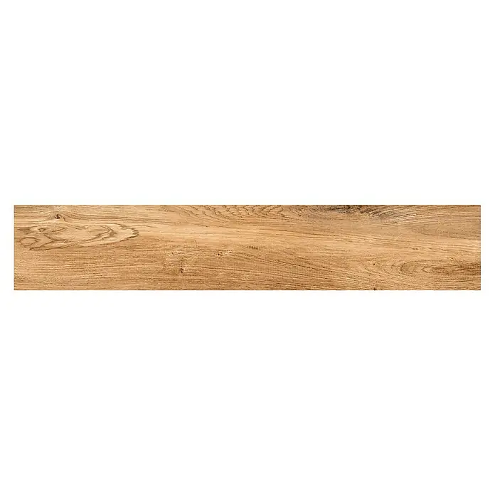 Steingutfliese Mini York - 60 x 11 cm, Creme, Matt - Detailaufnahme eines Holzpaneels mit warmen Farbtönen und einer ausgeprägten Maserung für Bodenbeläge oder Wandverkleidungen.