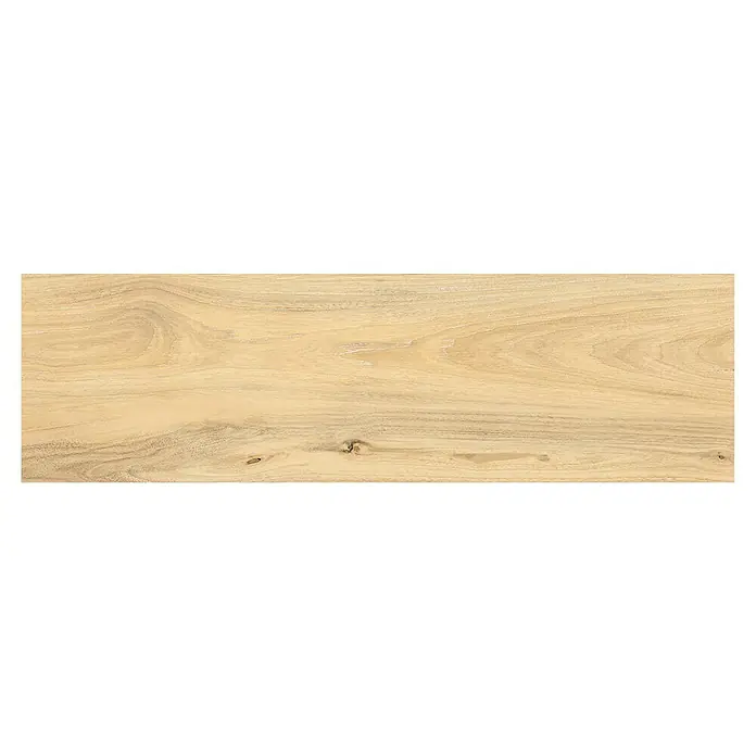 Feinsteinzeugfliese Sealwood - 17,5 x 60 cm, Creme, Matt - Elegantes Holzbrett mit einer hellen Maserung und natürlichen Astlöchern, ideal für rustikale Designs. Perfekt für Möbel und Dekorationen.