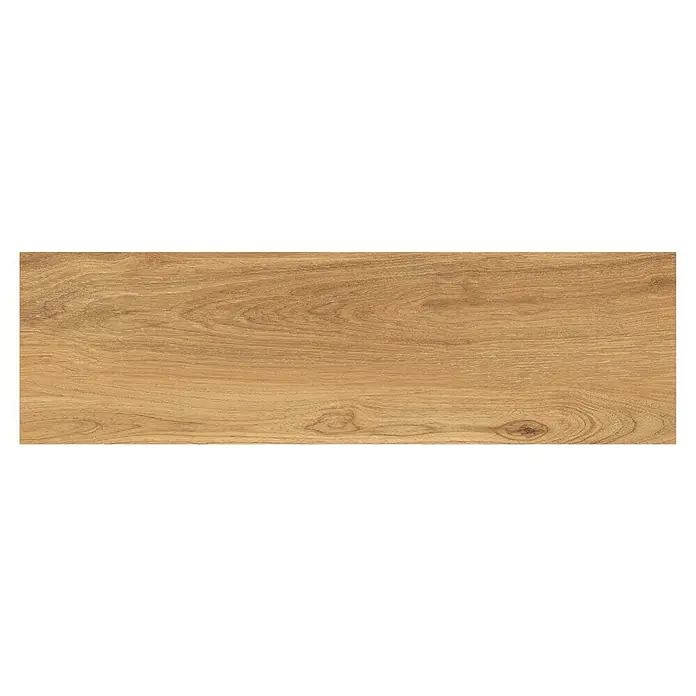 Feinsteinzeugfliese Sealwood - 17,5 x 60 cm, Creme, Matt - Detailaufnahme einer hellbraunen Holzfliese mit markanter Maserung. Ideal für natürliche und warme Boden- oder Wandgestaltung.
