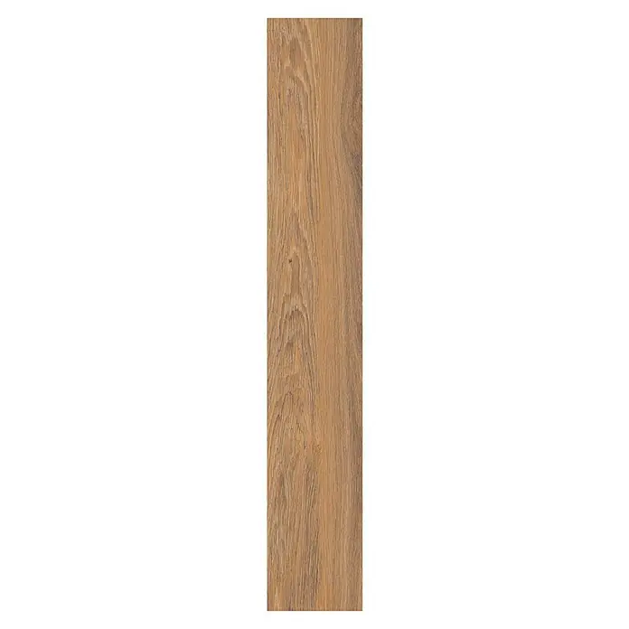 Feinsteinzeugfliese Mersin - 19,3 x 120,2 cm, Creme, Matt - Nahaufnahme einer Holzplanke mit einer Maserung in verschiedenen Brauntönen, die die natürliche Beschaffenheit des Holzes hervorhebt.
