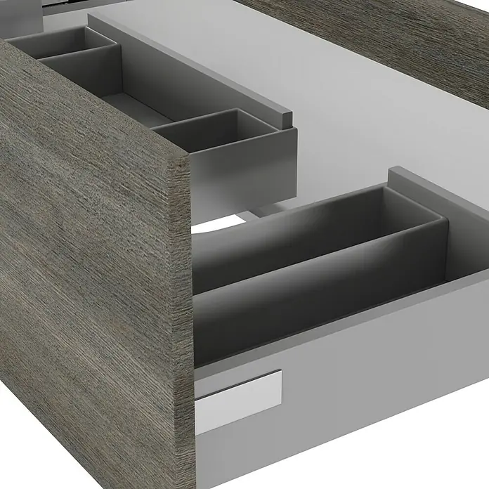 Camargue Espacio Waschtischunterschrank - 120 x 46 x 30 cm, Faro - Schublade mit Holzeffekt und grauen Fächern zur Organisation. Die Fächer helfen, Ordnung zu halten und den Stauraum optimal zu nutzen.