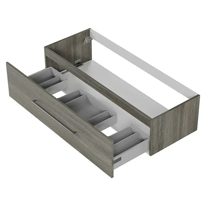 Camargue Espacio Waschtischunterschrank - 120 x 46 x 30 cm, Faro - Schublade mit Holzstruktur und Facheinteilung für Badezimmermöbel. Eine elegante Aufbewahrungslösung für Ihr Badezimmer.
