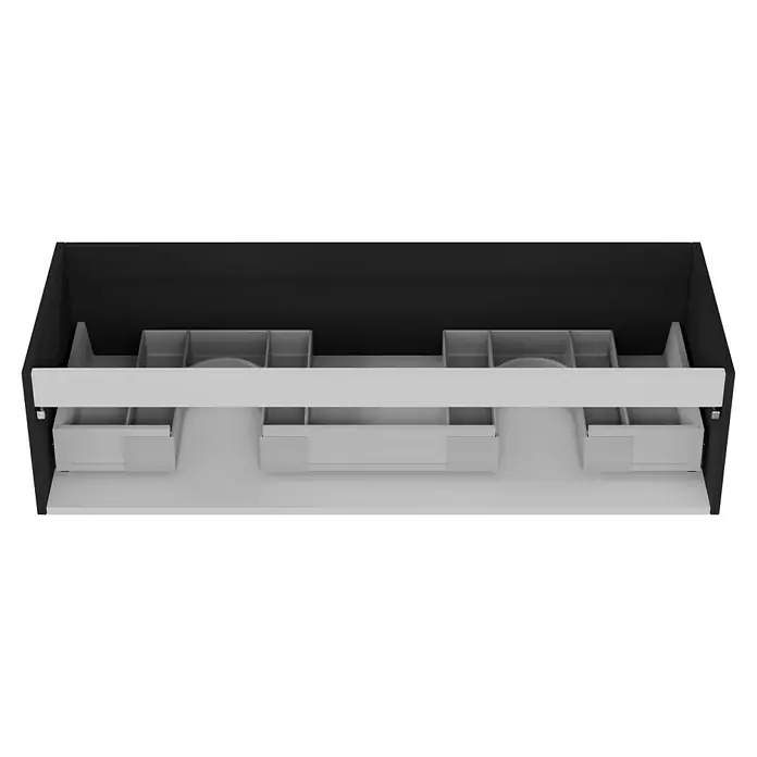 Camargue Espacio Waschtischunterschrank - 120 x 46 x 30 cm, Gama anthrazit matt - Eine Schublade mit Fächern und einem hellgrauen Balken obenauf, ideal für die Organisation kleiner Gegenstände in Ihrem Zuhause oder Büro.