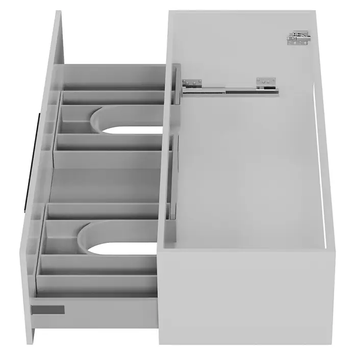 Camargue Espacio Waschtischunterschrank - 120 x 46 x 30 cm, Mira - Der Auszugschrank bietet praktische Aufbewahrung mit Schubladen und Fächern, ideal für Küche oder Büro, in schlichtem Weiß gehalten.