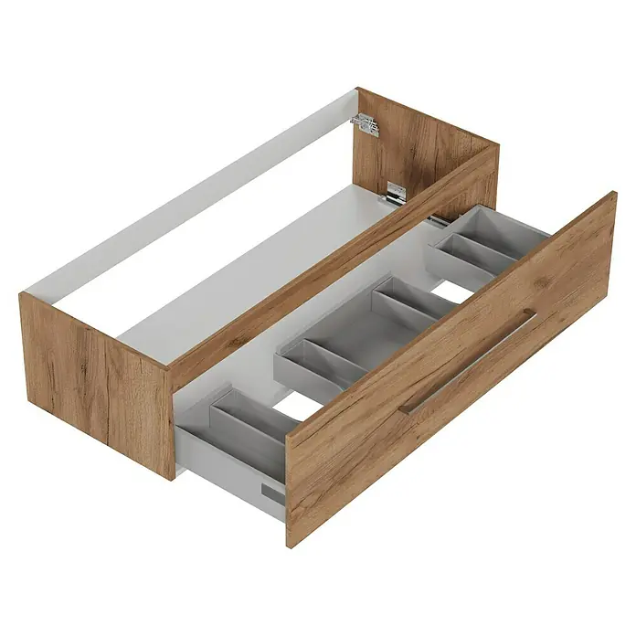 Camargue Espacio Waschtischunterschrank - 120 x 46 x 30 cm, Doce - Modernes Waschbeckenunterschrank mit Schubladen in Holzoptik und weißen Akzenten. Der Schrank bietet Stauraum und ein stilvolles Design.