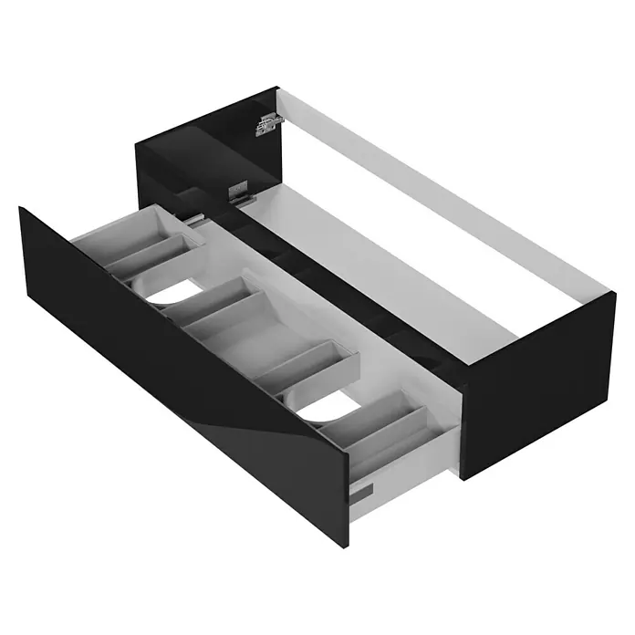Camargue Espacio Waschtischunterschrank - 120 x 46 x 30 cm, Gama anthrazit glänzend - Schwarzer Badezimmerschrank mit Schubladen und Regalen, die Stauraum für Badutensilien bieten. Modernes Design für Ihr Badezimmer.