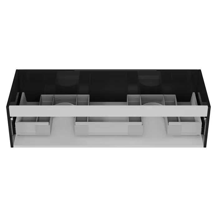 Camargue Espacio Waschtischunterschrank - 120 x 46 x 30 cm, Gama anthrazit glänzend - Die graue Küchenschublade mit den praktischen Einsätzen bietet viel Stauraum und hält alles ordentlich an seinem Platz.