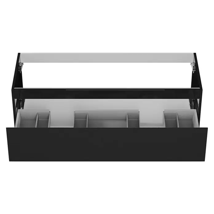 Camargue Espacio Waschtischunterschrank - 120 x 46 x 30 cm, Gama anthrazit glänzend - Schwarze Schublade mit weißen Trennwänden, ideal zur Organisation von Gegenständen. Modernes Design für ein ordentliches Zuhause.