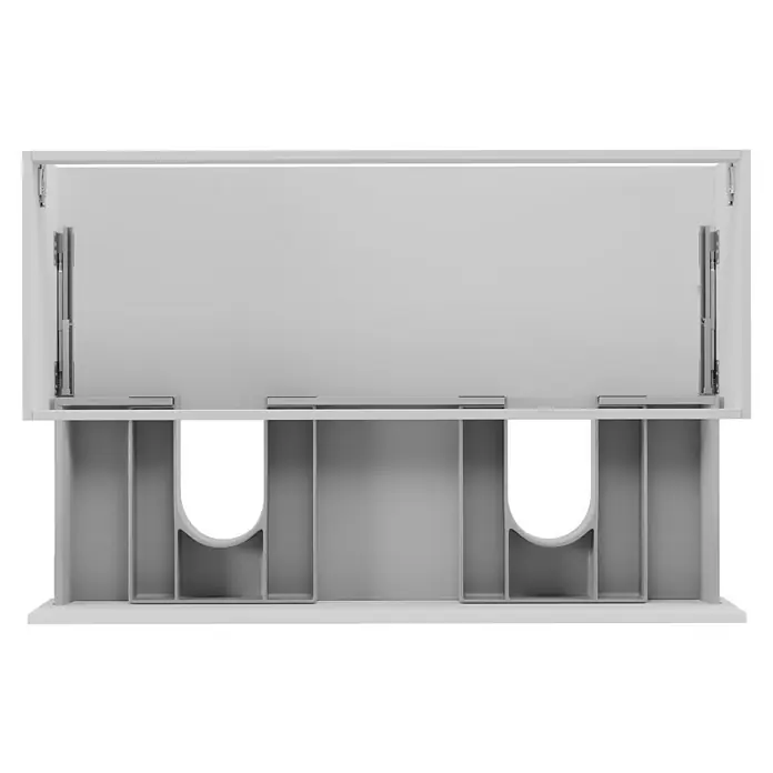 Camargue Espacio Waschtischunterschrank - 120 x 46 x 30 cm, Gama weiß matt - Innenansicht eines weißen Spülenunterschranks mit praktischen Aussparungen für die Spüle und den Wasserablauf. Ideal für die Küche.