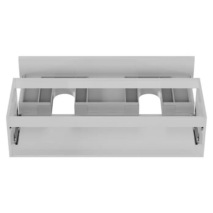 Camargue Espacio Waschtischunterschrank - 120 x 46 x 30 cm, Gama weiß glänzend - Ansicht des ausziehbaren Schubladensystems in Weiß. Ideal zur Organisation und Aufbewahrung von Gegenständen im Büro oder zu Hause.