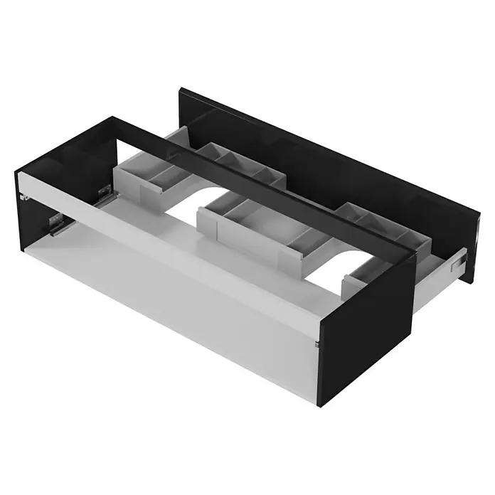 Camargue Espacio Waschtischunterschrank - 120 x 46 x 30 cm, Gama anthrazit glänzend - Schwarze Schublade mit Fächern, die eine praktische Aufbewahrung ermöglicht. Ideal für Büro oder Zuhause.
