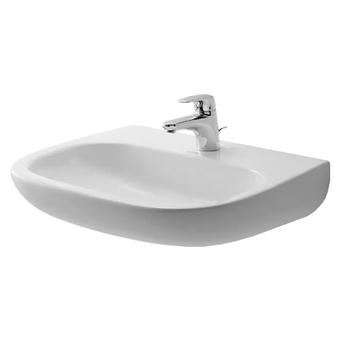 Duravit D-Code Waschtisch Med - 60 x 46 cm, Ohne Spezialglasur, Hahnloch: Mitte, Ohne Überlauf, Weiß - Elegantes Waschbecken mit Armatur. Das Design ist modern und die Oberfläche glänzend weiß, ideal für jedes Badezimmer.