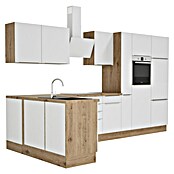 BAUHAUS Cocina esquinera Marleen (An x Pr: 370 x 170 cm, Blanco, Mate, Color del cuerpo: Marrón, Con electrodomésticos) | BAUHAUS