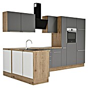 BAUHAUS Cocina esquinera Marleen (An x Pr: 370 x 170 cm, Gris, Mate, Color del cuerpo: Marrón, Con electrodomésticos) | BAUHAUS