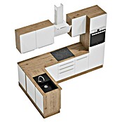 BAUHAUS Cocina esquinera Marleen (An x Pr: 280 x 170 cm, Blanco, Mate, Color del cuerpo: Marrón, Con electrodomésticos) | BAUHAUS