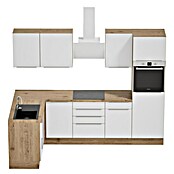 BAUHAUS Cocina esquinera Marleen (An x Pr: 280 x 170 cm, Blanco, Mate, Color del cuerpo: Marrón, Con electrodomésticos) | BAUHAUS