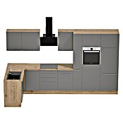 BAUHAUS Cocina esquinera Marleen (An x Pr: 370 x 170 cm, Gris, Mate, Color del cuerpo: Marrón, Con electrodomésticos) | BAUHAUS