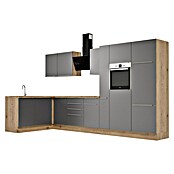 BAUHAUS Cocina esquinera Marleen (An x Pr: 370 x 170 cm, Gris, Mate, Color del cuerpo: Marrón, Con electrodomésticos) | BAUHAUS