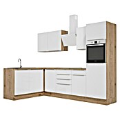 BAUHAUS Cocina esquinera Marleen (An x Pr: 280 x 170 cm, Blanco, Mate, Color del cuerpo: Marrón, Con electrodomésticos) | BAUHAUS