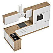 BAUHAUS Cocina esquinera Marleen (An x Pr: 370 x 170 cm, Blanco, Mate, Color del cuerpo: Marrón, Con electrodomésticos) | BAUHAUS