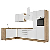BAUHAUS Cocina esquinera Marleen (An x Pr: 310 x 170 cm, Blanco, Mate, Color del cuerpo: Marrón, Con electrodomésticos) | BAUHAUS