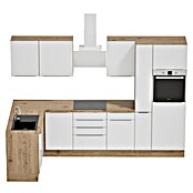 BAUHAUS Cocina esquinera Marleen (An x Pr: 310 x 170 cm, Blanco, Mate, Color del cuerpo: Marrón, Con electrodomésticos) | BAUHAUS