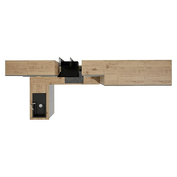 BAUHAUS Cocina esquinera Marleen (An x Pr: 370 x 170 cm, Gris, Mate, Color del cuerpo: Marrón, Con electrodomésticos) | BAUHAUS