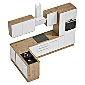 BAUHAUS Cocina esquinera Marleen (An x Pr: 310 x 170 cm, Blanco, Mate, Color del cuerpo: Marrón, Con electrodomésticos) | BAUHAUS