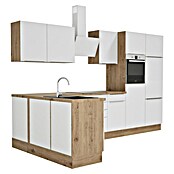 BAUHAUS Cocina esquinera Marleen (An x Pr: 340 x 170 cm, Blanco, Mate, Color del cuerpo: Marrón, Con electrodomésticos) | BAUHAUS