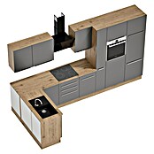 BAUHAUS Cocina esquinera Marleen (An x Pr: 370 x 170 cm, Gris, Mate, Color del cuerpo: Marrón, Con electrodomésticos) | BAUHAUS