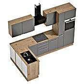 BAUHAUS Cocina esquinera Marleen (An x Pr: 310 x 170 cm, Gris, Mate, Color del cuerpo: Marrón, Con electrodomésticos) | BAUHAUS