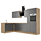 BAUHAUS Cocina esquinera Marleen (An x Pr: 310 x 170 cm, Gris, Mate, Color del cuerpo: Marrón, Con electrodomésticos) | BAUHAUS