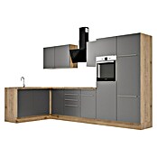 BAUHAUS Cocina esquinera Marleen (An x Pr: 340 x 170 cm, Gris, Mate, Color del cuerpo: Marrón, Con electrodomésticos) | BAUHAUS