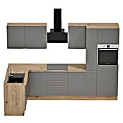 BAUHAUS Cocina esquinera Marleen (An x Pr: 310 x 170 cm, Gris, Mate, Color del cuerpo: Marrón, Con electrodomésticos) | BAUHAUS